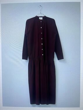 Atelier Delphine Brown Dropped-Waist Button-Down Midi Dress